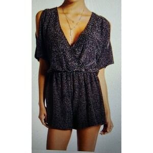 ASTR Black Silver Metallic Cold Shoulder Romper Womens S Pull On Evening Wear